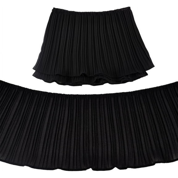 4 Yards Black Pleated Chiffon Ribbon 6.7inch Wide Polyester Pleated Elastic Lace Ribbon Wave Edge Ruffled Lace Trims for Dress Gown Decoration Clothes Accessories DIY Craft Black