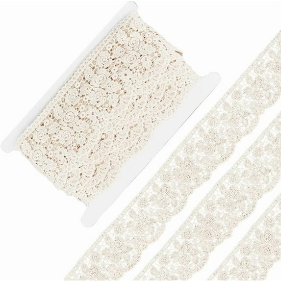 4 Yards Cotton Lace Trim 73mm Wide Wavy Edged Lace Ribbons Flat with Flower Pattern Linen Lace Trim Sewing Cotton Lace Ribbon for Crafts Gift Wrapping Bridal Wedding Decoration