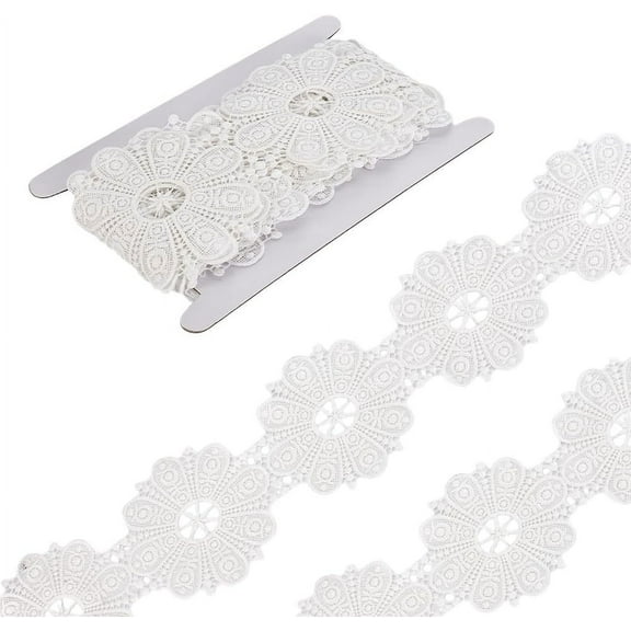 4 Yards Daisy Flower Lace Trim 3-3/4 inch Floral White Embroidery Lace Trim Polyester Embroidery Lace Ribbon Flower Lace Edge Trim Floral Lace Ribbon for Dress Cloth Sewing DIY Crafts