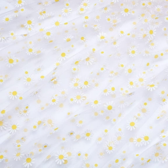 4 Yards Daisy Print Tulle Fabric White Floral Lace Ribbon
