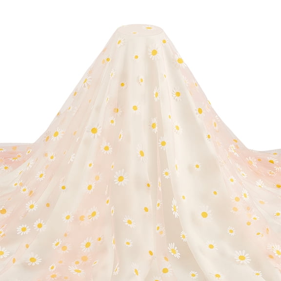 4 Yards Flower Lace Fabric 59.1inch Peachpuff Daisy Print Tulle Mesh Lace for DIY