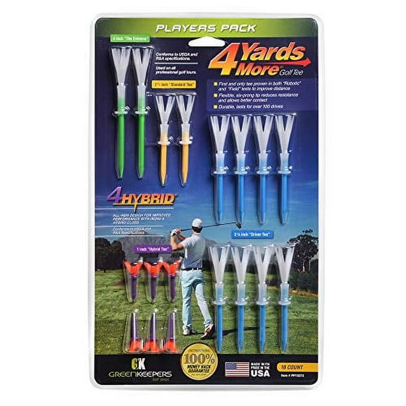 4 Yards More 18pc Extreme Players Pack Plastic Golf Tees- Various Colors/Lengths