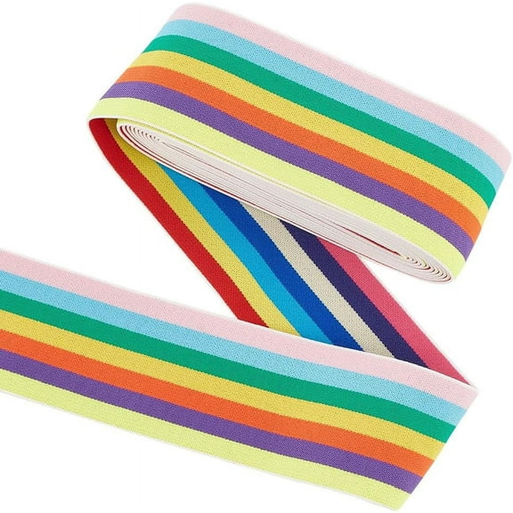4 Yards Nylon Elastic Band 2inch Wide Sewing Elastic Bands Flat with Stripe Pattern Elastic Band Rainbow Elastic Lace Trim DIY for Dress Waistband Wig Bands Sewing Accessories