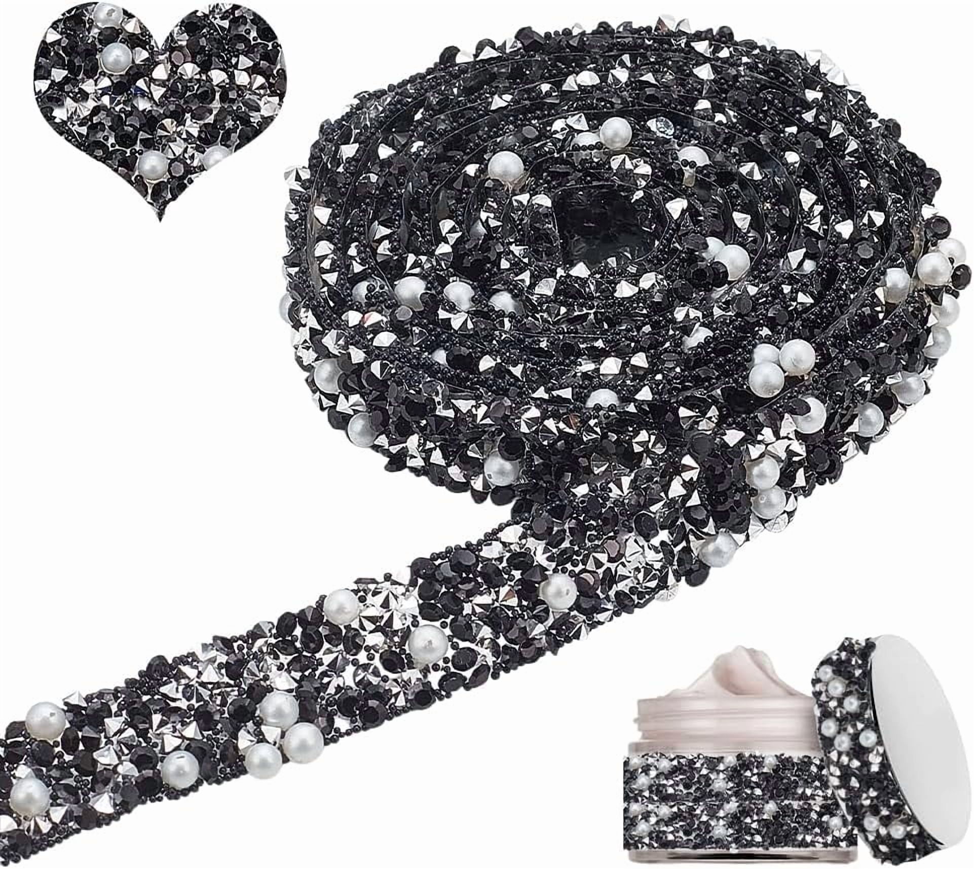 Self Ribbons 4 Yards Pearls Rhinestone Ribbon 0.6Inch Wide Self Adhesive Rhinestone ...