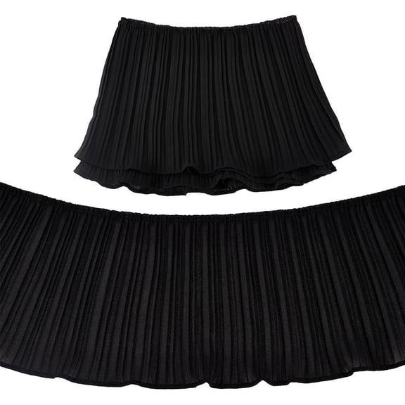 4 Yards Polyester Pleated Elastic Lace Ribbon Wave Edge Lace Trim Clothes Accessories Black 6-3/4 inch(170mm) for DIY