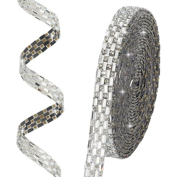 4 Yards Resin Rhinestone Ribbon Silver Resin Diamonds Ribbon Roll Rhinestone Strip Diamond Bling Rhinestone Ribbon Sticker Glitter Ribbon Trim
