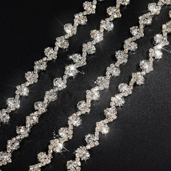 4 Yards Rhinestone Fringe Trim Rhinestone Chain Diamond Crystal Fringe Trim for Sewing Crafts Wedding Dress Clothing Accessories DIY Decoration Silver