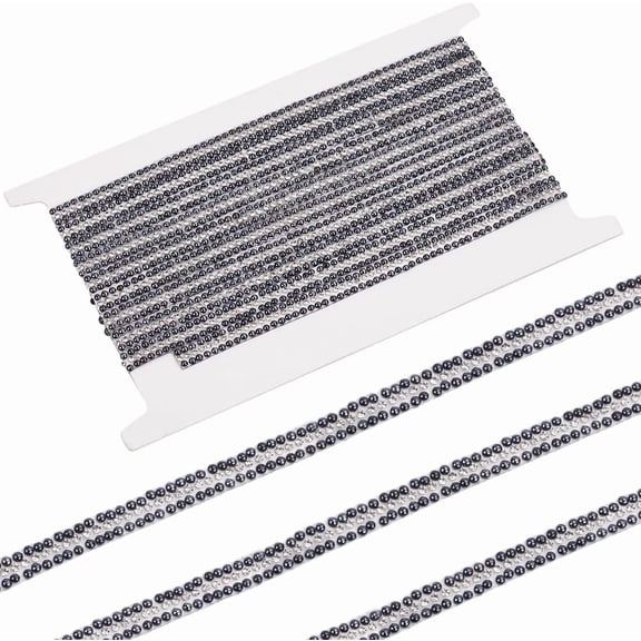 4 Yards Rhinestones Pearl Chain Beaded Chain Black Pearl Banding Hotfix Rhinestone Trim Applique Pearls Chain for Bridal Embellishments Wedding Sewing Craft Christmas Decoration for DIY