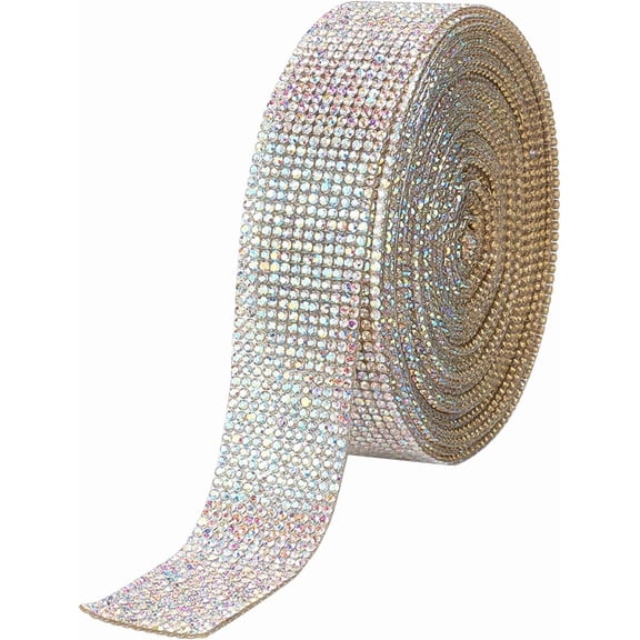 4 Yards Roll Hotfix Rhinestone Sheet Bling Rhinestone Mesh Net Banding Bridal Beaded Applique with 2 mm Rhinestones for Trimming Cloth Bags Shoes Phone Decoration AB