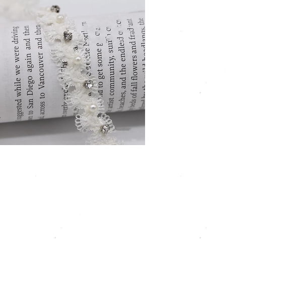 4 Yards White Pearl Lace Trim 5/8 inch Flower Lace Ribbon Pearl Fringe Applique Pearls Lace Ribbon Fabric Gimp Braid Trim Ribbon for making