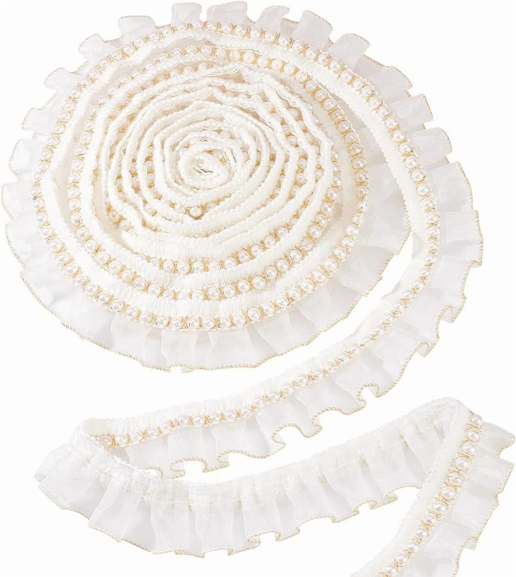 Lace Ruffels 4 Yards White Pearl Lace Trim with Gold Edge Organza Ruffles Lace ...