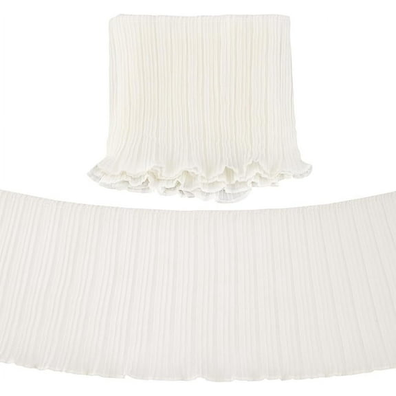 4 Yards White Pleated Chiffon Ribbon 6.7inch Wide Polyester Pleated Elastic Lace Ribbon Wave Edge Ruffled Lace Trims for Dress Gown Doll Decoration Clothes Accessories DIY Craft