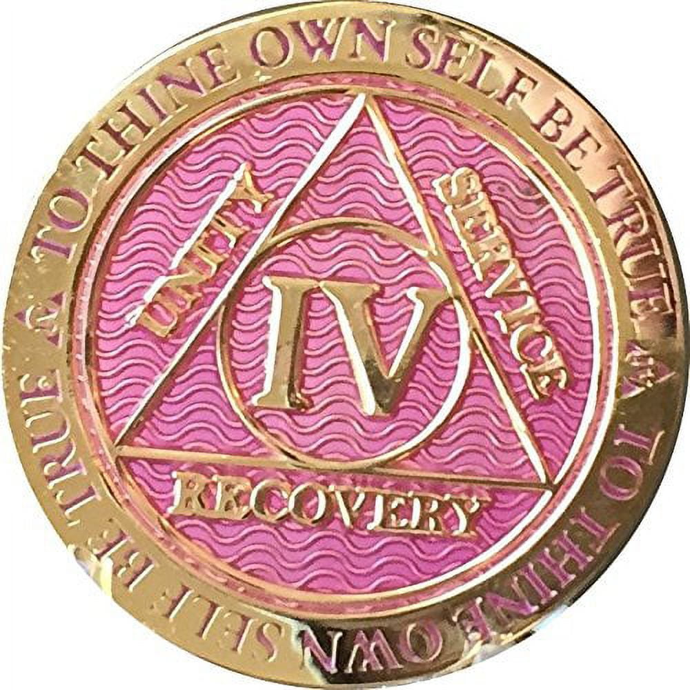 4 Year AA Medallion Reflex Lavender Pink Gold Plated Sobriety Chip
