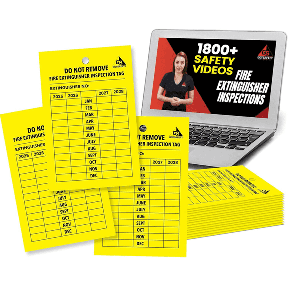 4 Year Fire Extinguisher Inspection Tags - [25 Pack] [2026-2029] Monthly Fire Extinguisher Tags for Indoor or Outdoor Fire Extinguishers, UV/Waterproof, Extremely Durable Performance Never Tear