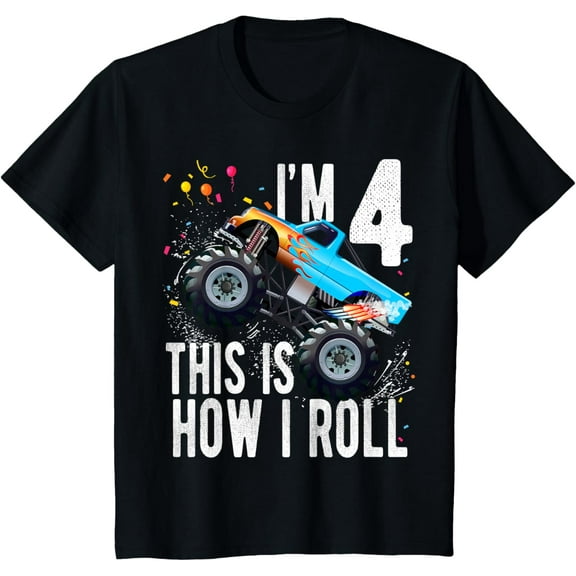 4 Year Old 4th Birthday Boy Monster Truck Car T-Shirt