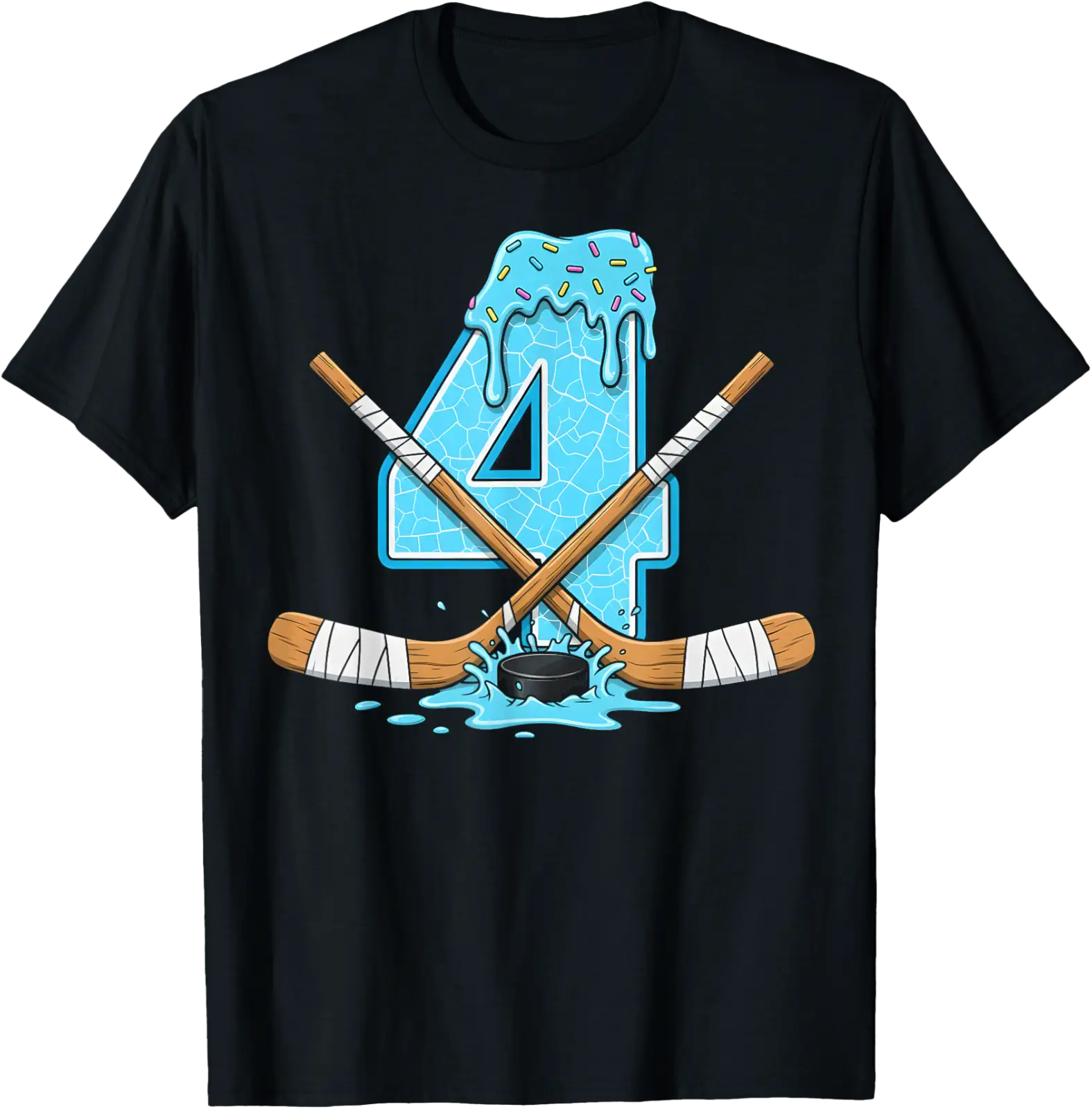 4 Year Old Hockey Ice Cream Drip Youth 4Th Birthday Boys T-Shirt All ...