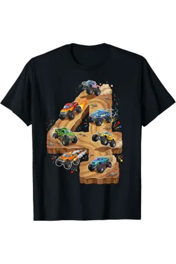 4 Year Old Monster Truck Boy Toddler 4th Birthday Party T-Shirt
