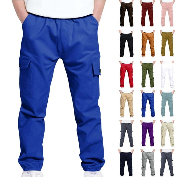 4 Years Boys And Childrens Sports Cargo Pants Stretch Elastic Waist School Kids Twill Joggers