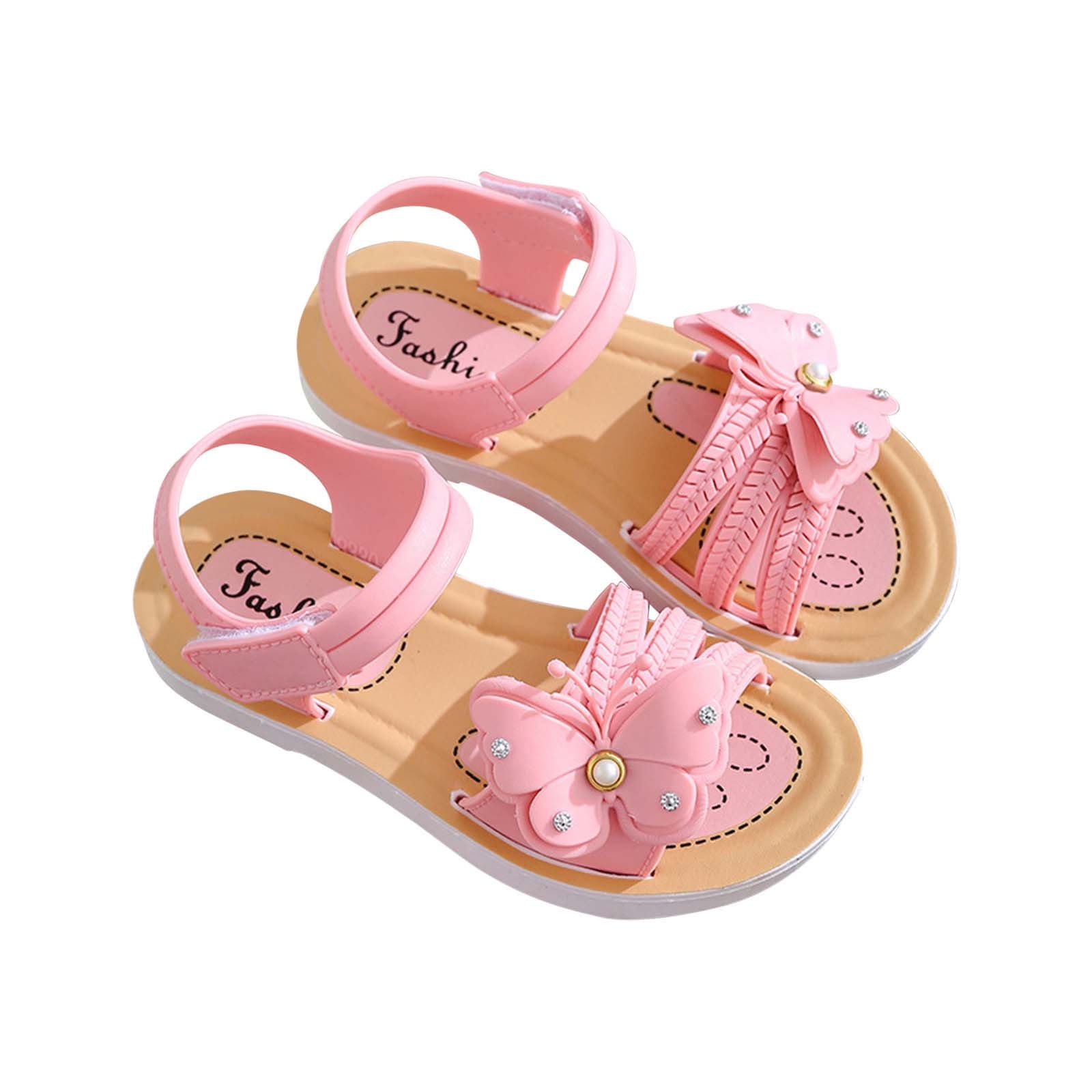 4 Years Girls Toddler/Little Kid Open-Toe Flower Summer Dress Sandals Shoes Summer Girls' Sandals Anti-skid Soft Soles Small Medium And Large Children's Butterfly Decorative Princess Shoes Pink