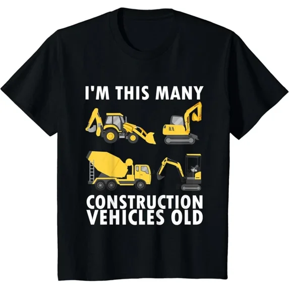 4 Years Old Boy Construction Trucks 4Th Birthday Party Gift T-Shirt Unisex S-5XL Hot Trending Shirt, Vintage Birthday Gift
