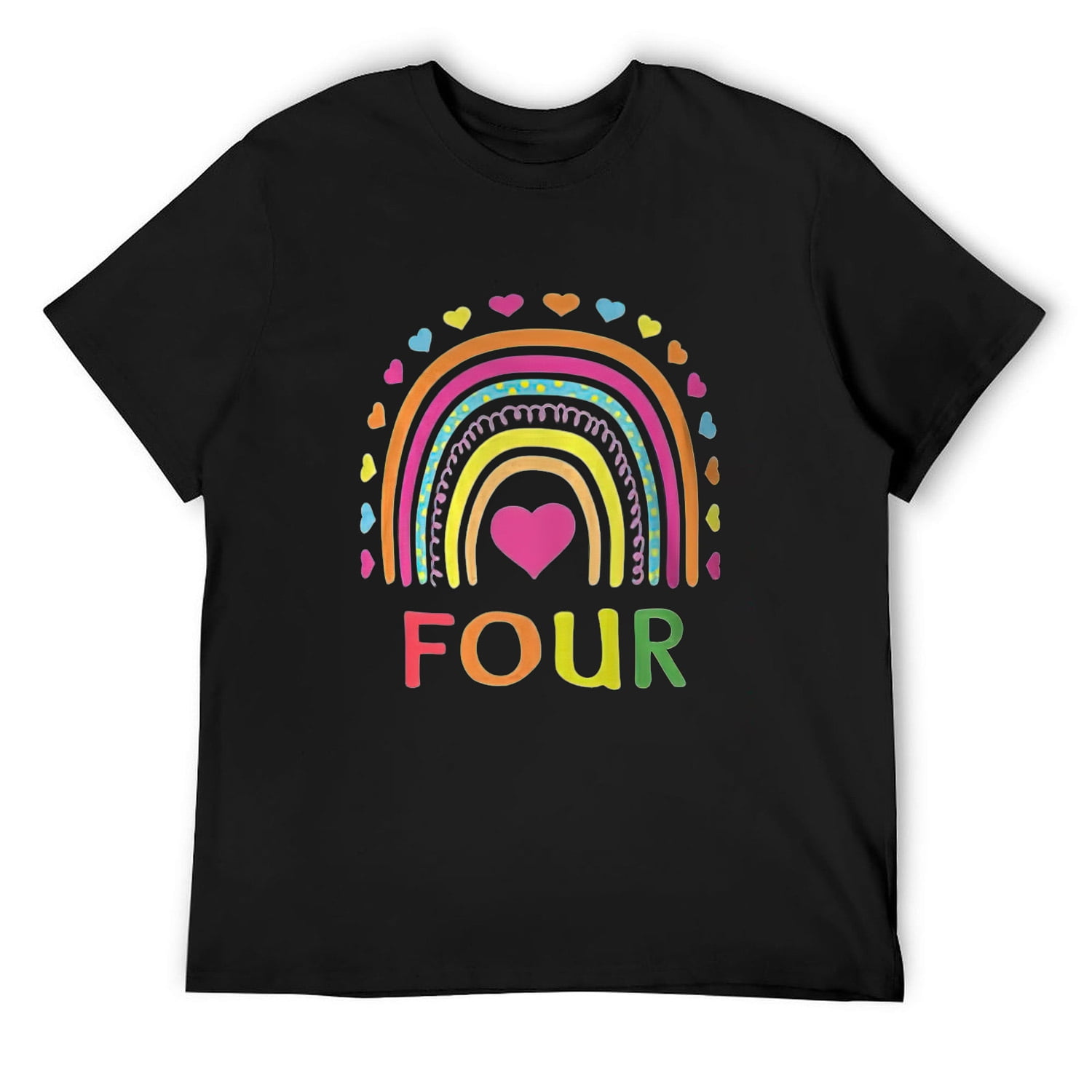 4 Years Old Rainbow 4th Birthday Gift For Girls Boys Kids T-Shirt Black ...