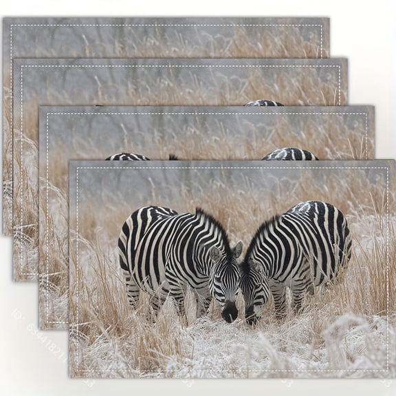 Of 4 Zebra Print Placemats, Stylish Design for Dining Tables, Kitchens, Parties, Indoor Use, Holidays, Dinner Gatherings, And Home Decoration Measuring 12X18 Inches