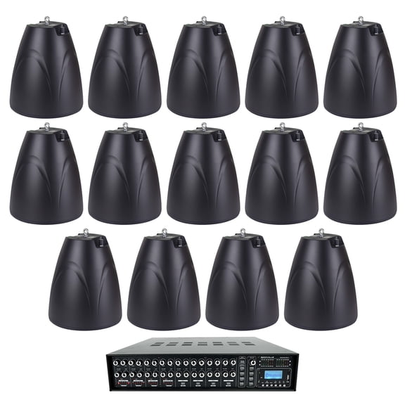 4-Zone Matrix Multi Room Amplifier+14 6.5" Black Pendant Speakers For Restaurant