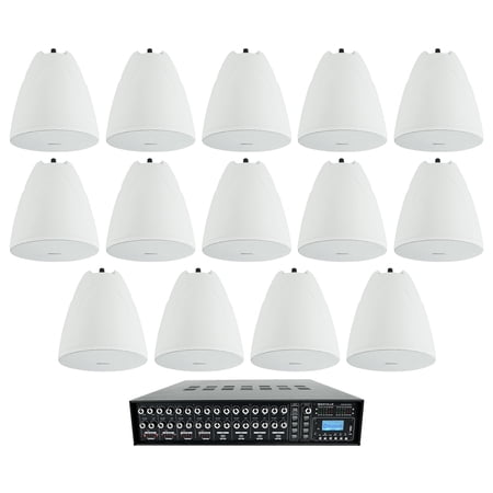 4-Zone Matrix Multi Room Amplifier+14 6.5" White Pendant Speakers For Restaurant