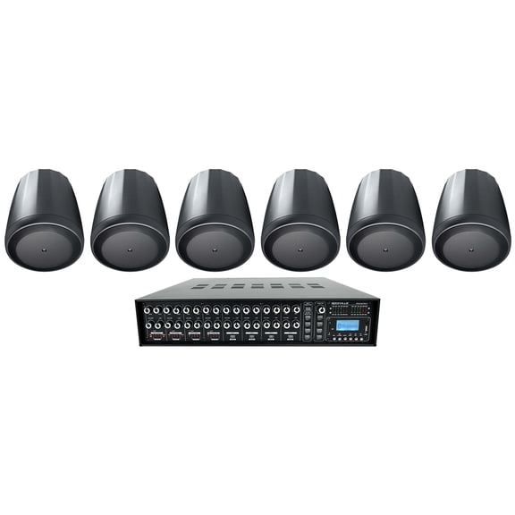 4-Zone Matrix Multi Room Commercial 70v Amplifier+(6) JBL Black Pendant Speakers