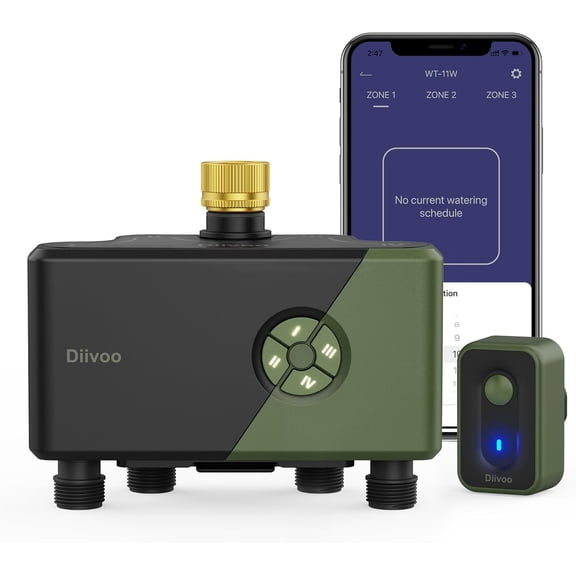 4 Zone WiFi Water Timer with Brass Inlet 4 Outlets 24 Irrigation Plans Rain Delay and Mist Mode