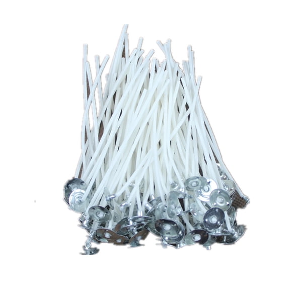 4 bag Pre-Waxed Cotton Core Wicks with Metal Sustainer Tabs for DIY Candle Making White 9cm