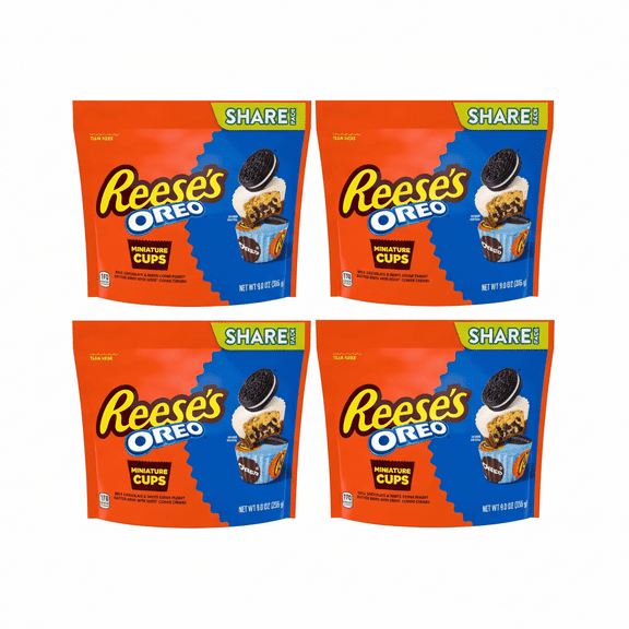 4 bags of Reese's OREO Miniatures Milk Chocolate and White Creme Peanut Butter Cups Candy, Share Pack 9 oz