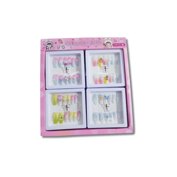 4 box Cute Little Bear Nail Patch Set 6 Pastel Press-On Nail Designs (12pcs per Box)