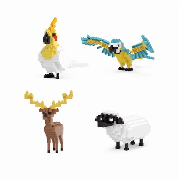 4 box set Cotton sheep / reindeer / macaw / fun animal series Handmade DIY model Nano assembly Adult building blocks Collectible gifts Decorations New Year's gifts Birthday gifts