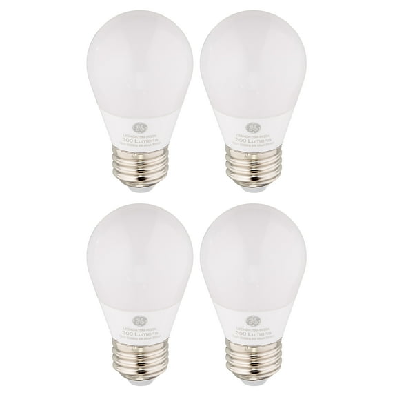 (4 bulbs) GE 32275 LED Daylight A15, 40 watt equivalent, 300 lumens, 5000K Daylight A15 Ceiling Fan/Appliance frosted finish medium base Dimmable LED Light Bulb