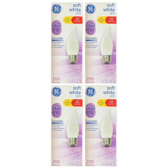(4 bulbs) GE Lighting GE35916 GE, 4 Pack, LED3DFCAM, 3 watt, Frosted, Decorative LED Light Bulb