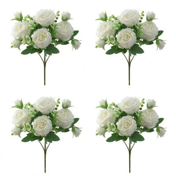 4 bunches Peony Artificial Flowers White Flowers Silk Peonies Bouquets for Wedding Party Table Centerpieces Floral Arrangement Home Kitchen Decor.