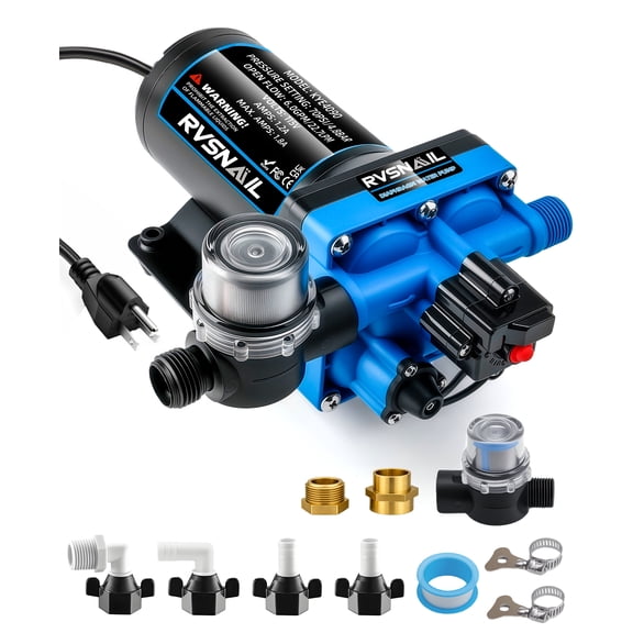 110V Camper Water Pump 6.0 GPM 70 PSI 4-Chamber Diaphragm Self-Priming High Flow RV Marine