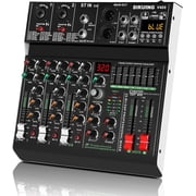 4 channel professional portable mixer, 320 DSP effects + 48V phantom power, Bluetooth sound card + 7-Band Eq Output, for PC recording, karaoke studio effects, and streaming playback
