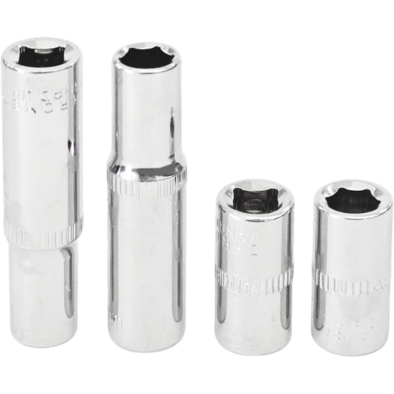 4 count 1/4-Inch Drive 7mm Deep and Shallow Socket Set, Cr-V Steel, 6-Point Metric Sockets for Versatile Use in Automotive and Mechanical Applications