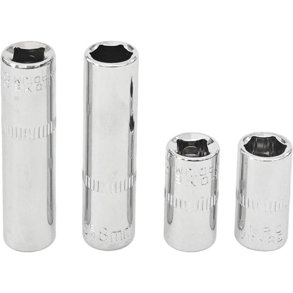 4 count 1/4-Inch Drive 8mm Deep and Shallow Socket Set, Cr-V Steel, 6-Point Metric Sockets for Versatile Use in Automotive and Mechanical Applications