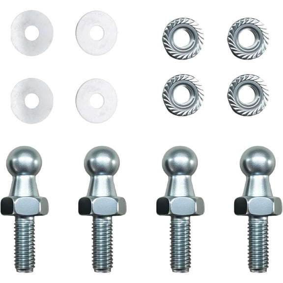 4 count 10mm Ball Stud with Hardware Nuts - 5/16-18 Thread x 3/5" Long Shank for Gas Spring Strut End Fittings - Carbon Steel Gas Struts Lift Supports Ball Ended Bonnet Fittings ()