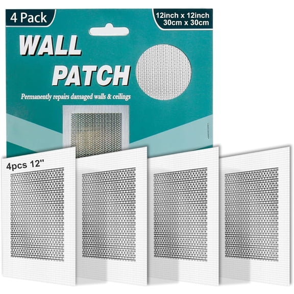 4 count 12 Inch Large Drywall Patch, Wall Repair Patches, Self-Adhesive Fiberglass Repair Kit Dry Wall Hole Repair Patch for Metal Sheetrock Ceiling (12"x 12")