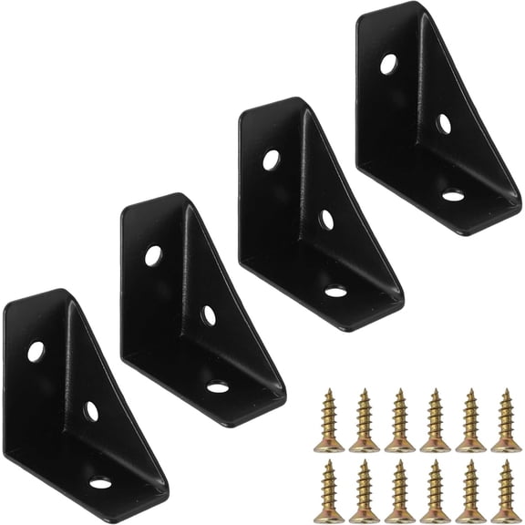 4 count 38mm x 38mm Triangle Corner Brackets with Screws, Metal Angle Shelf Braces for Desk, Bed, Table, Cabinets, and Shelves(Black)