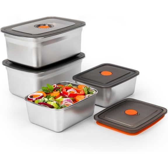 4 count(50oz+20oz) Stainless Steel  Storage Containers With  Leak Proof & Airtight | Stainless steel freezer Containers,Airtight Bento Lunch Box,For Meal Prep,Fruit,Snack,Freezer