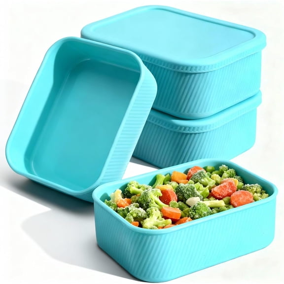 4 count 6 Cups  Freezer Trays with Lid  Soup cubes Soup Containers Freezer Molds, Microwave Oven Dishwasher Safe, Leakproof Stackable   Storage, Lake Blue