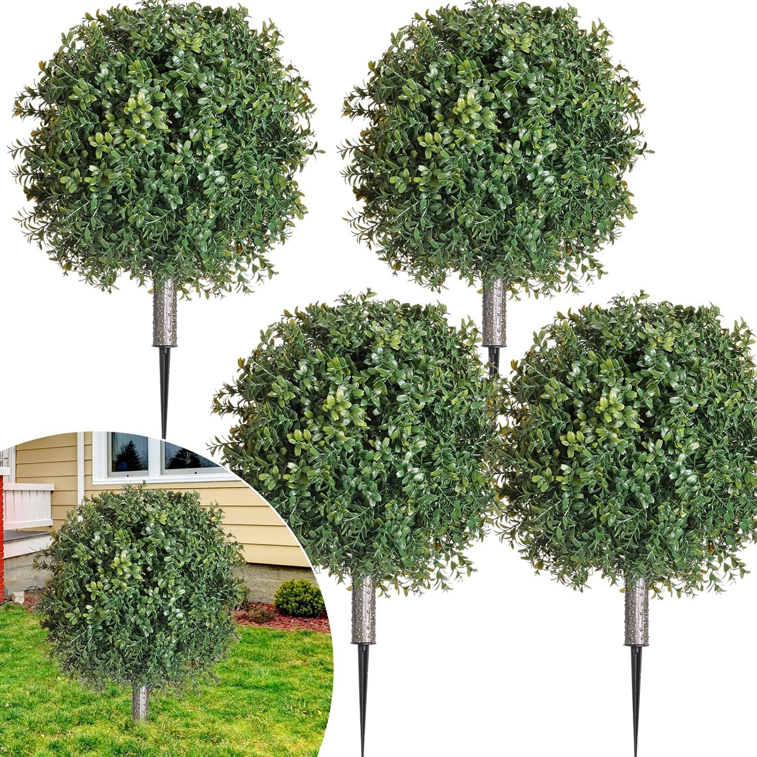 4 count Artificial Boxwood Topiary Ball Bush 26