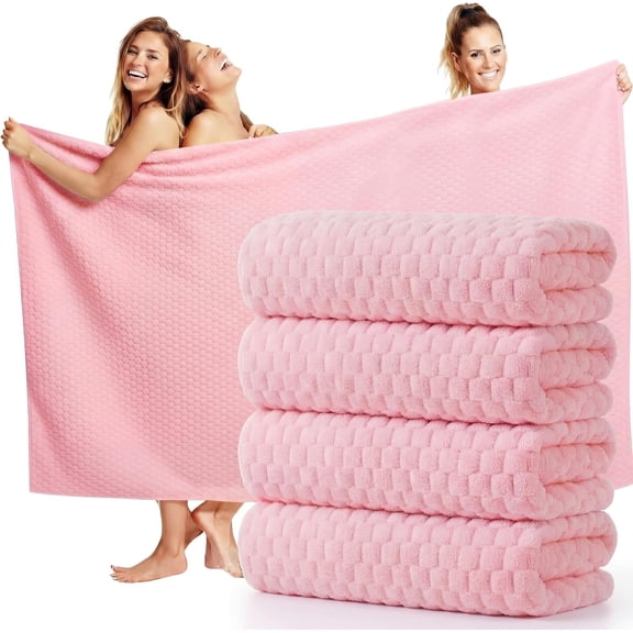 4 count Bath Towels 40 x 80 Inch Bath Sheets for Adults Microfiber Towel Coral Highly Absorbent Bathroom Towels for Adults Beach