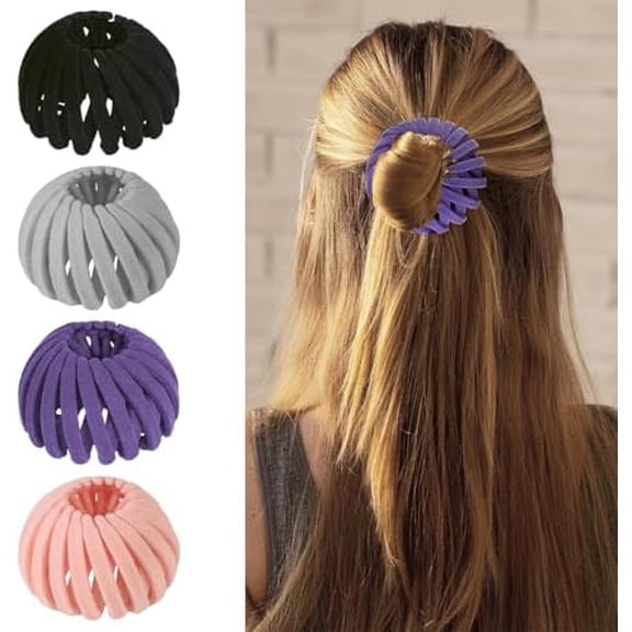 4 count Bird Nest Hair Clips Expandable Hair Bun Maker Hair Accessories for Women Ponytail Holder Hair Bun Clip for Thin Thick Fine Curly Hair,  Hair Barrettes Hair Scrunchies