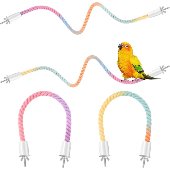 4 count Bird Rope Perches, Bendable Climbing Rope Bird Cage Accessories, Fun Climbing for Parrots, Parakeet, Cockatiels, Lovebirds, Budgies
